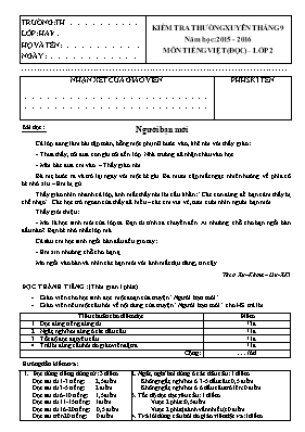 Đề kiểm tra thường xuyên Tháng 9 năm môn Tiếng Việt Lớp 2 - Năm học 2015-2016